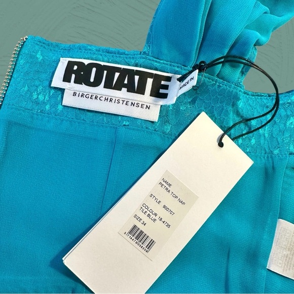 NWT ROTATE Birger Christensen ‘Petra’ Cropped Metallic Jacquard Top in Tile Blue - Picture 5 of 16